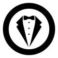 Symbol service dinner jacket bow Tuxedo concept Tux sign Butler gentleman idea Waiter suit icon in circle round black color