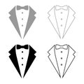 Symbol service dinner jacket bow Tuxedo concept Tux sign Butler gentleman idea Waiter suit icon set black color vector Royalty Free Stock Photo