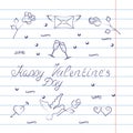 Symbol set for Valentine's Day with exercise book effect Royalty Free Stock Photo
