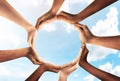 Symbol and shape of circle created from hands.The concept of unity, cooperation, partnership, teamwork and charity Royalty Free Stock Photo