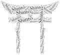 Symbol of Shinto religion. Word cloud illustration. Royalty Free Stock Photo