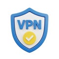 Blue Shield Icon with VPN Text and Yellow Check Mark Symbol on White Background Keywords: VPN, virtual private network, security, Royalty Free Stock Photo