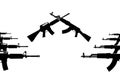 Symbol, sign, designation of armed, military conflict, war and confrontation, civil war. Silhouettes of crossed assault rifles