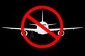 A symbol sign no planes no flight zone in red circle