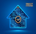Symbol silhouette smart house with icons of household appliances. The shield icon