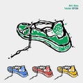 Symbol of sports shoes. Logo for running. Sneakers are presented in four colors green, blue, red and yellow. Abstract art drawing Royalty Free Stock Photo