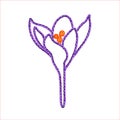 Symbol of spring crocus flower mouline imitation thread embroidery.