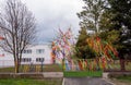 Symbol of the 1st May in Slovakia. Decorated trees with colorful paper`s ribbons. International worker`s day - Labor Day.