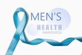 Symbol for support men. Blue ribbon on white background. Healthcare, International men, Father and World cancer day concept.