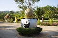 Symbol of Taoism or Daoism called Yin yang ancient chinese philosophy in outdoor of decoration garden for thai people and foreign