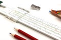 Symbol for technical calculation with an old vintage slide rule Royalty Free Stock Photo