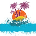 Symbol of tropical island with silhouette palms an