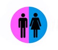 Symbol of the two genders. Pictograms of male and female in a circle divided by the colors blue and pink Royalty Free Stock Photo