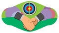 The symbol of two hands shaking hands and uniting the target point. illustration of the agreement between the two parties to the