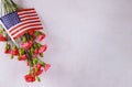 Symbol of United States of America. American flag and flowers on white background Royalty Free Stock Photo