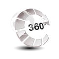 Symbol for virtual tour, glossy silver arrow with globe - button with the inscription 360 and with symbol of wolrd. Royalty Free Stock Photo