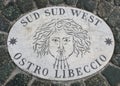 symbol of the wind called Ostro Libeccio in Italian language wit