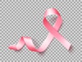 Symbol of world breast cancer awareness month in october . Realistic pink ribbon over transparent background. Vector Royalty Free Stock Photo