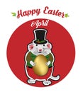 The symbol of the year is a rat, holding a large golden Easter egg.