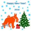 Symbol of the year, silhouette orange dog german shepherd hold