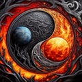 Symbol of Yin and Yang. Fire and Water. Royalty Free Stock Photo