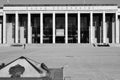 The symbol of zero kilometer monument and Palace of the Republic on October Square in Minsk, Belarus