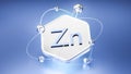 symbol zn among atoms and orbits. chemical element zinc on hexagon, 3d rendering