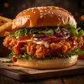 Satisfying Bite: Crispy Chicken Burger and Fries