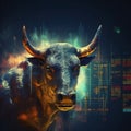 Market Rivalry: Abstract Bull Fighting Off Bear Stock Market