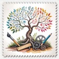Symbolic artistry tree of knowledge ideas tools and creativity flourishing Royalty Free Stock Photo