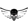 Symbolic biker sign - a skull with wings. Black silhouette. Vector graphics. Hand drawing