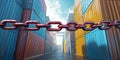 A Symbolic Chain Serving as a Barrier That Blocks Access Between Various Colorful Cargo Containers