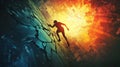 Symbolic digital art of resilience a person emerging from a cracked cocoon into the sky