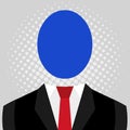 Symbolic Drawing of Man in Suit and Tie with Big Oval Faceless Head. Emblematic Male Figure in Formal Clothes with Royalty Free Stock Photo