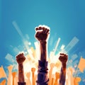 Symbolic gesture hands raised on abstract background, representing human rights Royalty Free Stock Photo