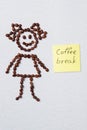 Symbolic girl and coffee break concept.