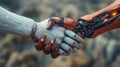 Human and Robot Handshake Demonstrating Advanced Technology Integration Royalty Free Stock Photo