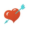 Symbolic heart with an arrow of love falling into it