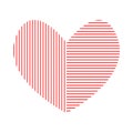 Symbolic heart of two halves shaded with red lines