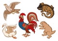 Symbolic heraldic animals and birds.