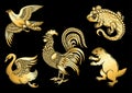 Symbolic heraldic animals and birds.