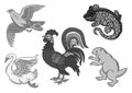 Symbolic heraldic animals and birds.