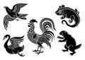 Symbolic heraldic animals and birds.