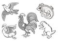 Symbolic heraldic animals and birds.