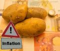 Sign Inflation Potato on Banknotes Royalty Free Stock Photo