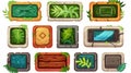 Symbolic icons of jungle adventure game buttons isolated on white background. Play, continue, options, exit buttons, a