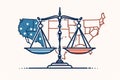 Scales of Justice with American Flag - Symbolic Illustration for Legal System and Balance of Power