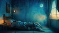 Symbolic image of insomnia disrupting the quiet peace of a starry night Royalty Free Stock Photo