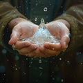 Symbolic image of water droplets on hands, advocating for environmental preservation