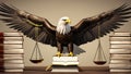 Symbolic Legal Justice. Depiction of Court System with Eagle, Scales, and Law Books Royalty Free Stock Photo